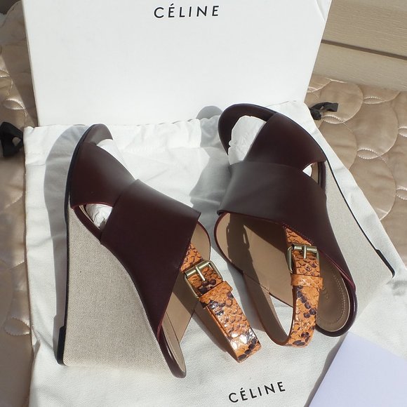CELINE CrissCross Leather Python Canvas Wedge 39.5 - Picture 8 of 12